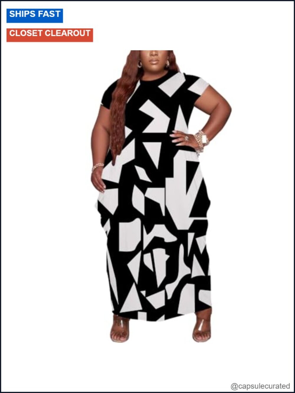 Plus Size Maxi Dress with Pockets Short Sleeve A-Line Cotton Spandex